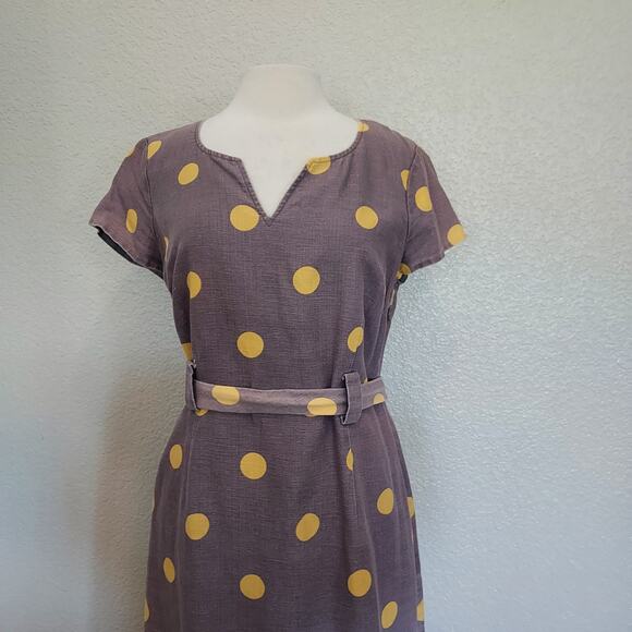 Boden Lavender Linen Blend Dress w/Yellow Polka Dots size 10L - Picture 3 of 14